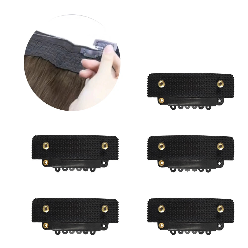 5 Pcs Stickable Wigs Clips U-Shape Snap Clips 32mm 6-Teeth Hair Extensions Clips with Rubber for Hair Extensions