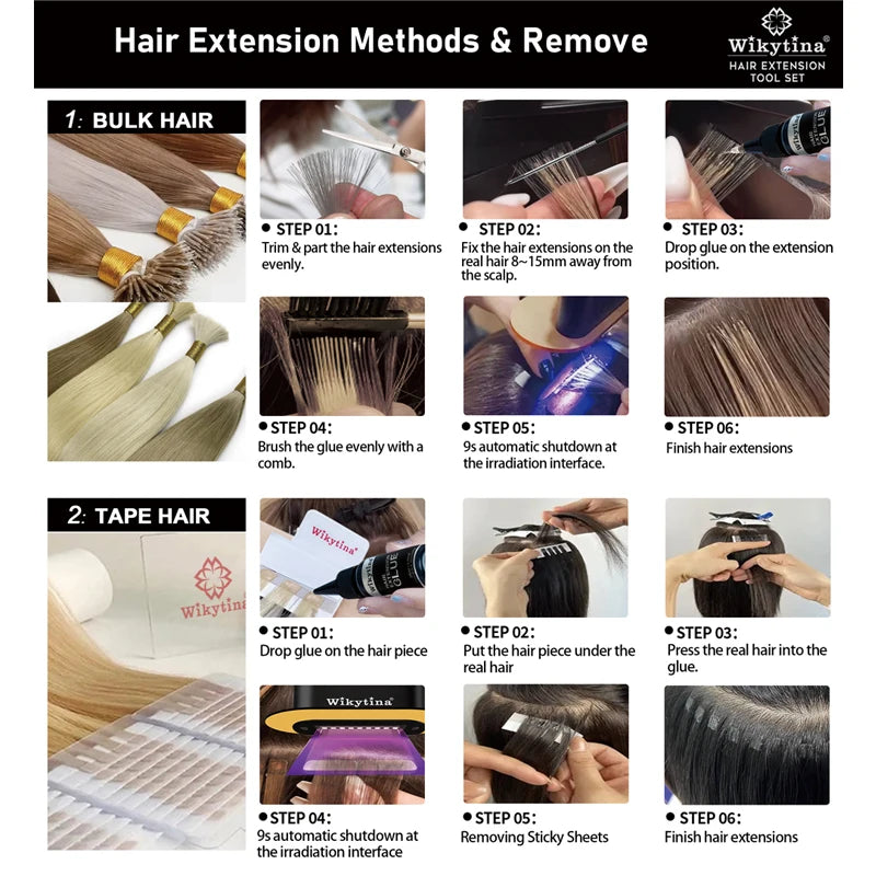 UV Light Hair Extension Machine Combo Salon Kit with Glue Remover Tools, Invisible Bonding