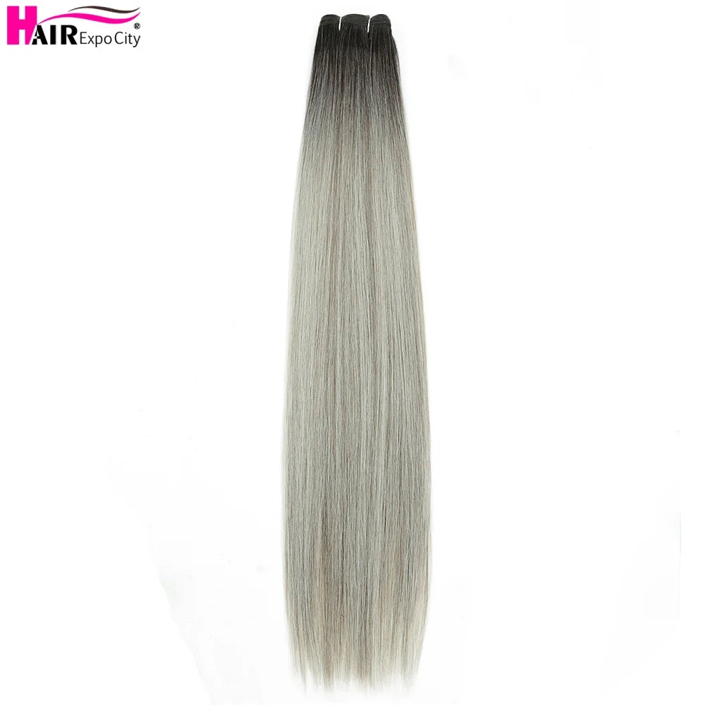Bone Straight Synthetic Hair Bundles Ombre Blonde Weft Super Long Weave Extensions
