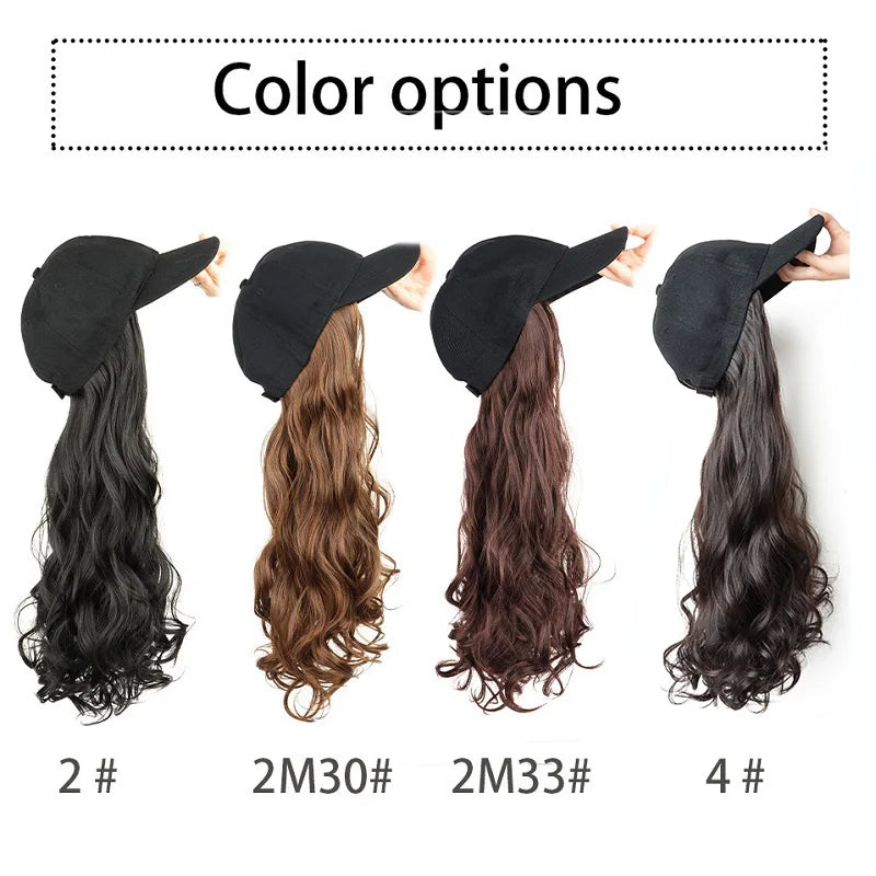 20Inch Synthetic Long Curly Hat Wig Baseball Cap Black Brown Hairpiece Adjustable Hat Wigs