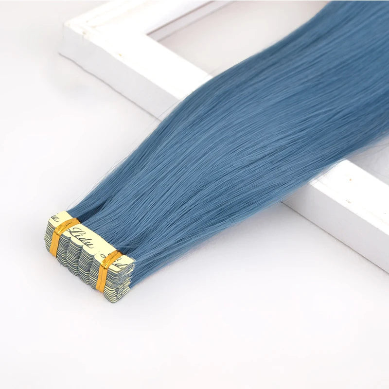 Synthetic Tape in Hair Extensions Straight Mini Ins Invisible Adhesive Colored