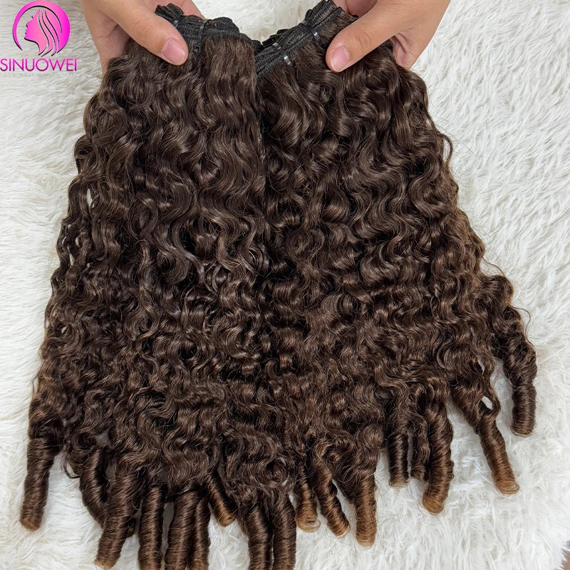Chocolate Brown Burmese Curly Human Hair Bundles with Lace Closure, 4 Pack