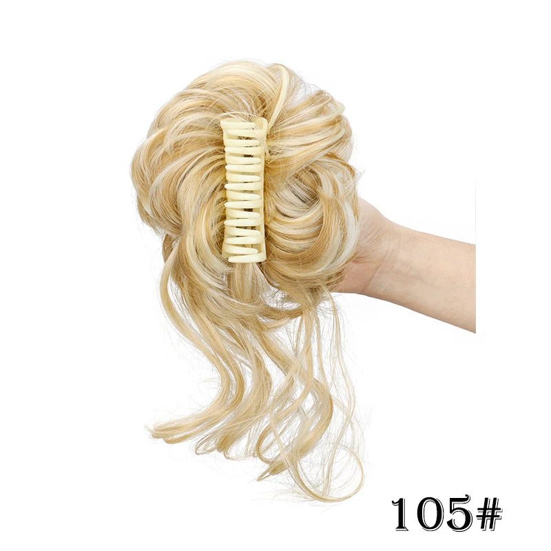 Synthetic Short Wavy Curly Messy Elegant Bun Hair Piece Claw Clip Tousled