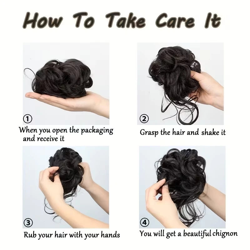 Synthetic Short Wavy Curly Messy Elegant Bun Hair Piece Claw Clip Tousled