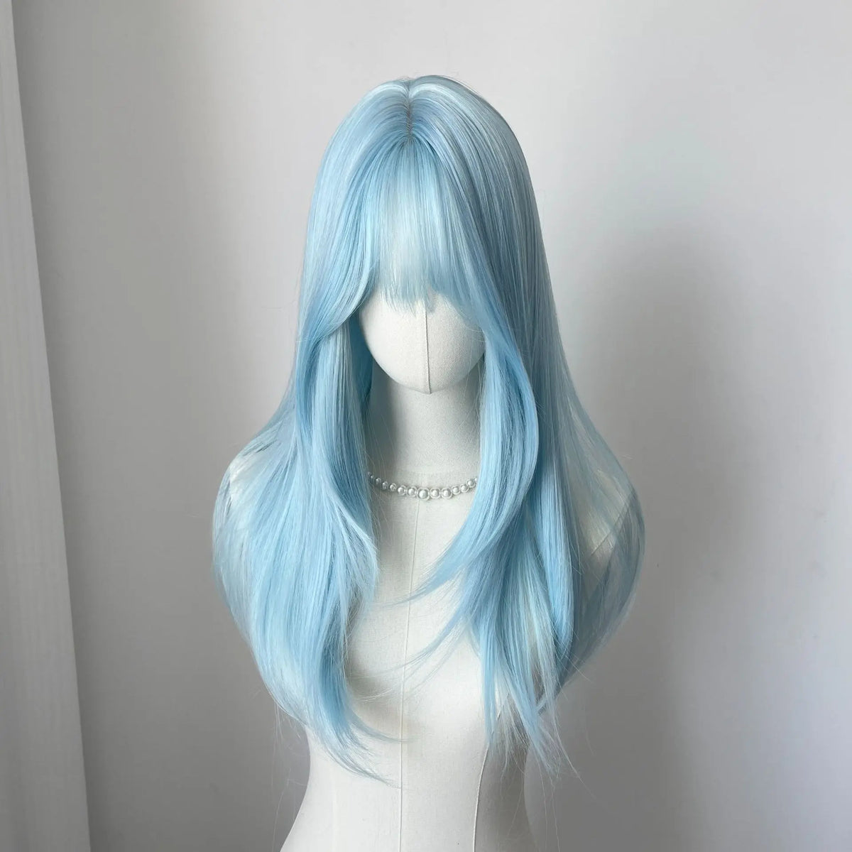 Lce Blue Wig Bangs 22inch Middle Straight Hair Lolita Nature Looking Headband