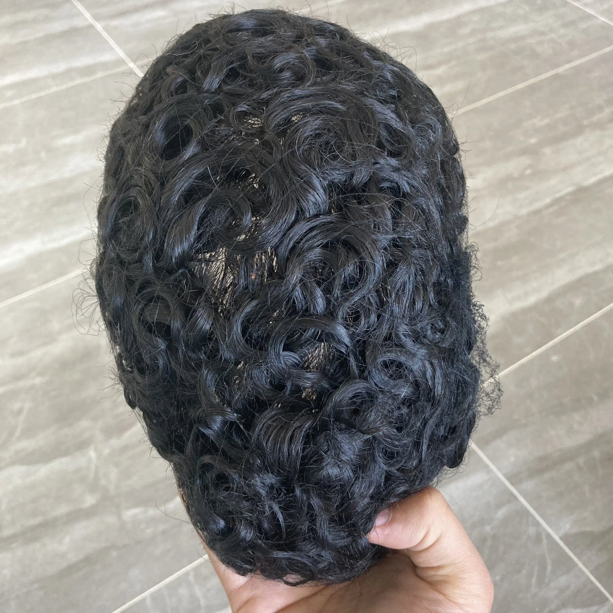 Men's 25mm Curly Ash Blonde Q6 Mesh Swiss Lace Front Toupee, 100%