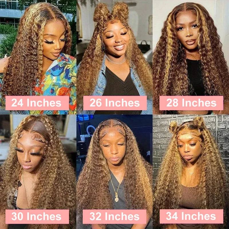 Honey Blonde Curly Wigs, 13x6 Glueless Highlight Human Hair Ready To Wear