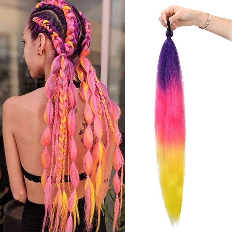 Synthetic 26Inch Long Straight Ponytail Elastic Hair Colorful Braiding Extensions Accessories