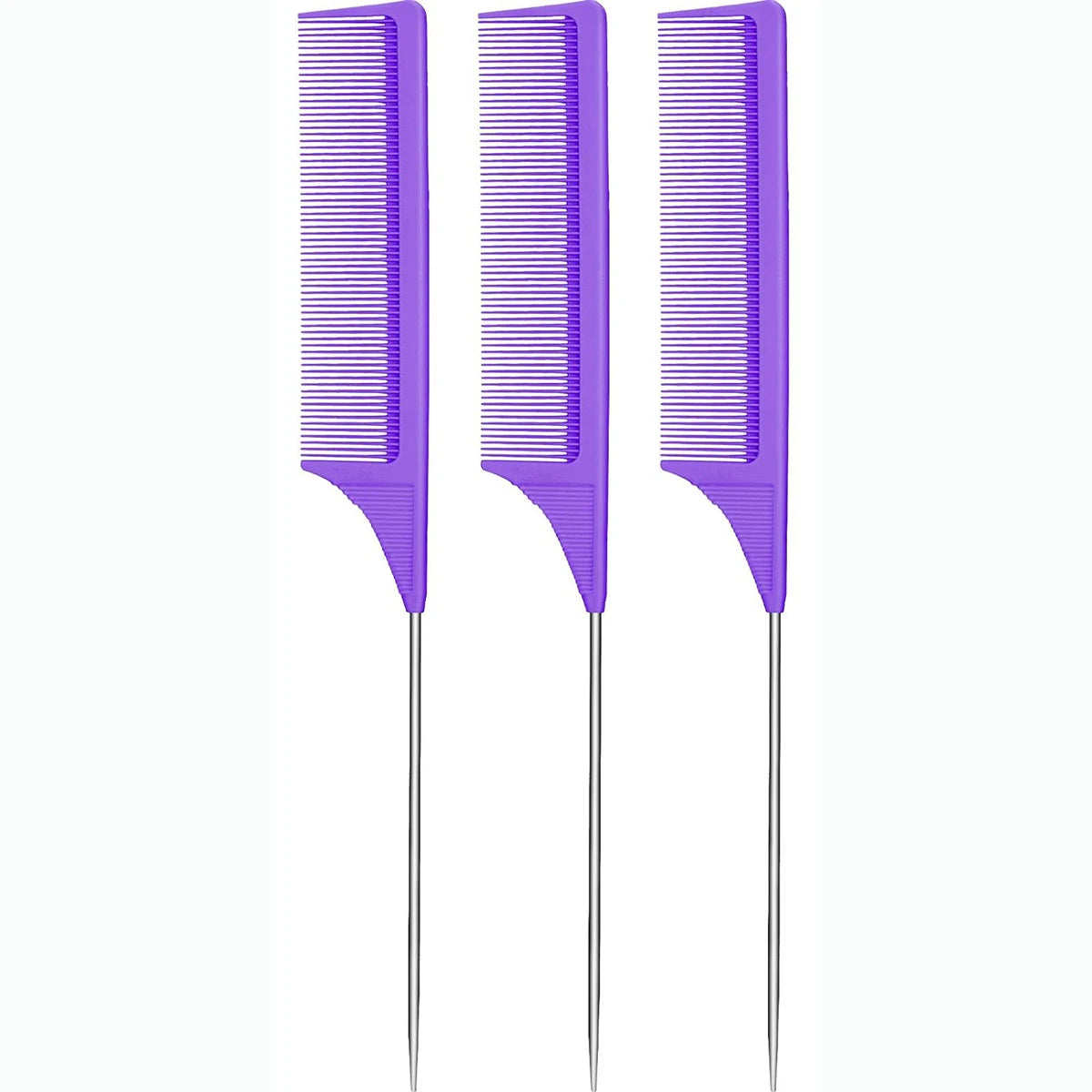 3pcs Professional Pointed Tail Salon Ponytail Comb Anti-Static Hair Comb Steel Needle Mouse Tail Comb