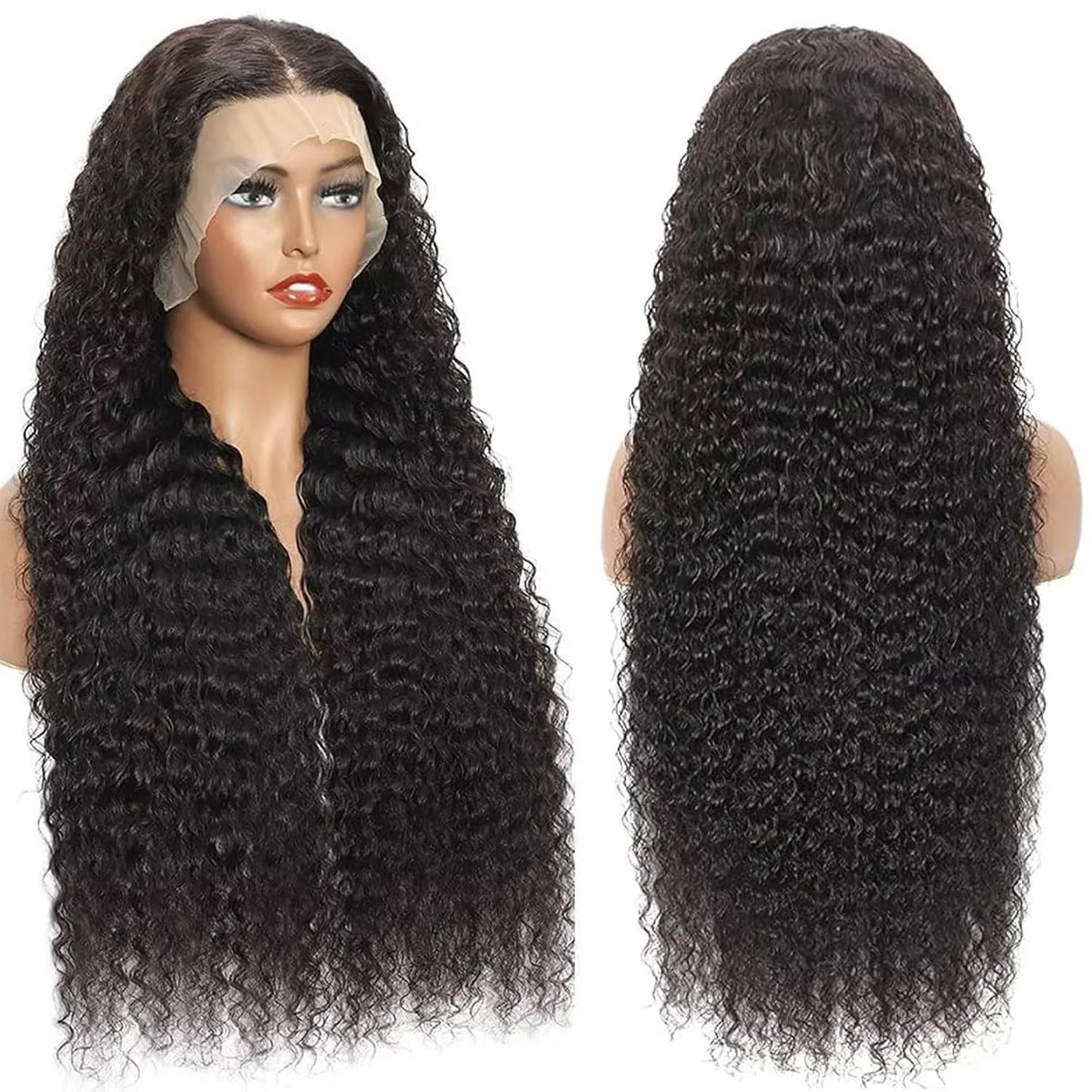 Deep Wave Frontal Wig Human Hair, 13x4 Curly Lace Front Transparent HD