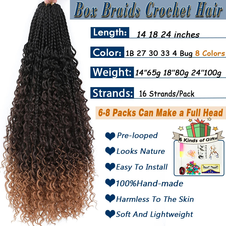 Boho Box Braids Crochet Synthetic Hair Goddess Curly Ends Bohomian