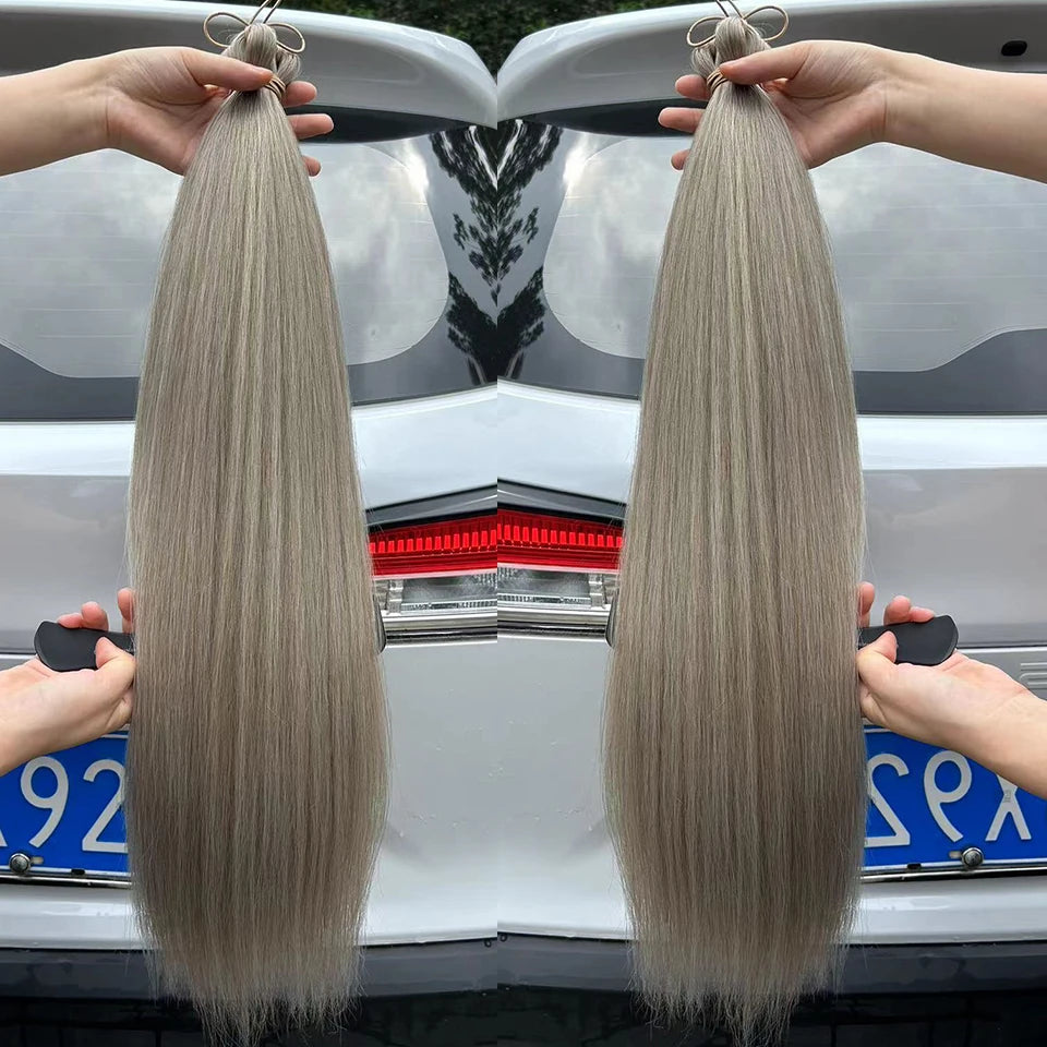 300G Straight Pony Hair Bundles Crochet Braids Synthetic Braiding Ombre Brown Soft