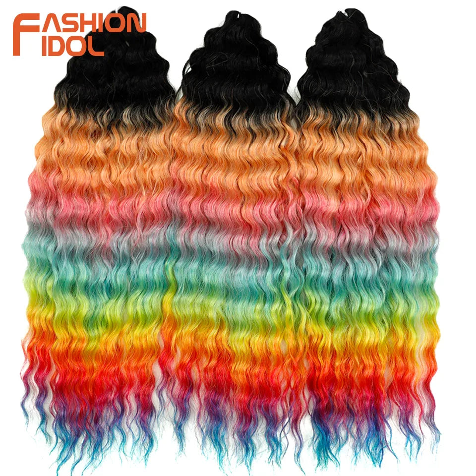 Synthetic Twist Crochet Curly Hair Water Wave Braid Ombre Blonde Brown Deep