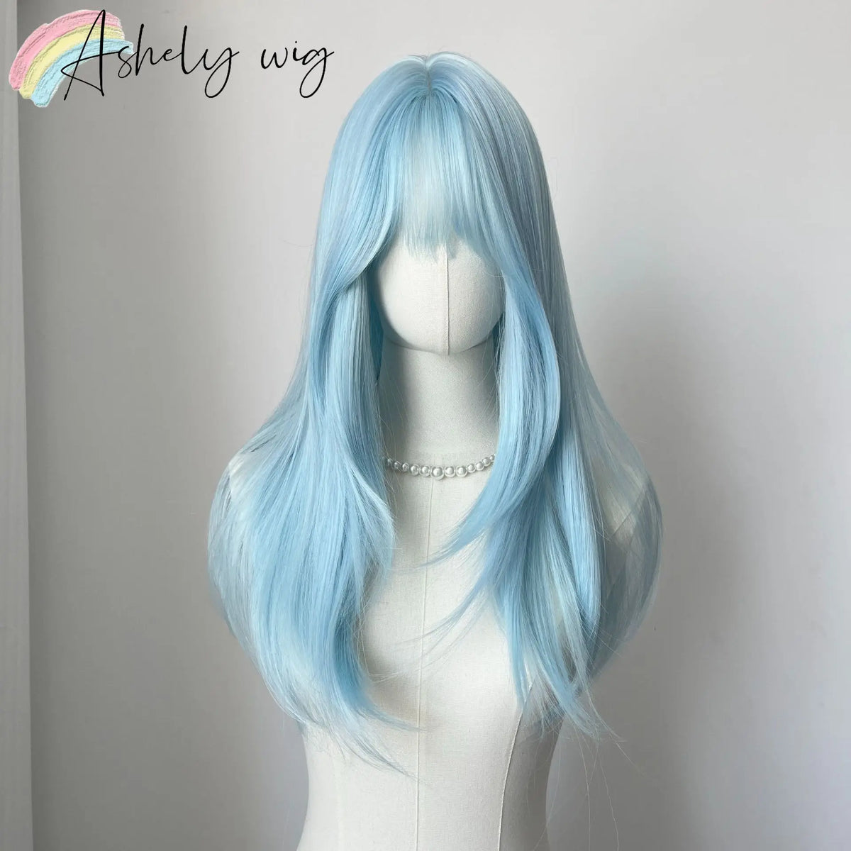 Lce Blue Wig Bangs 22inch Middle Straight Hair Lolita Nature Looking Headband