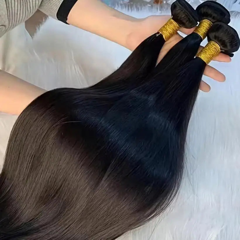 Long Straight Human Hair Bundles Natural Brazilian Virgin 1/3/4 Extensions Double Weft