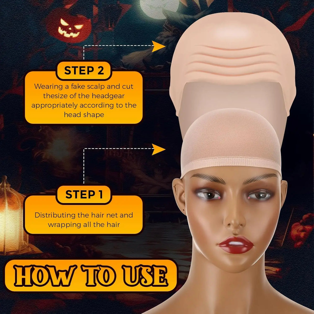 2 Packs Latex Bald Caps with Nylon Wig Caps, Halloween Bald Caps Makeup Professional Bald Cap for Halloween Party Costume
