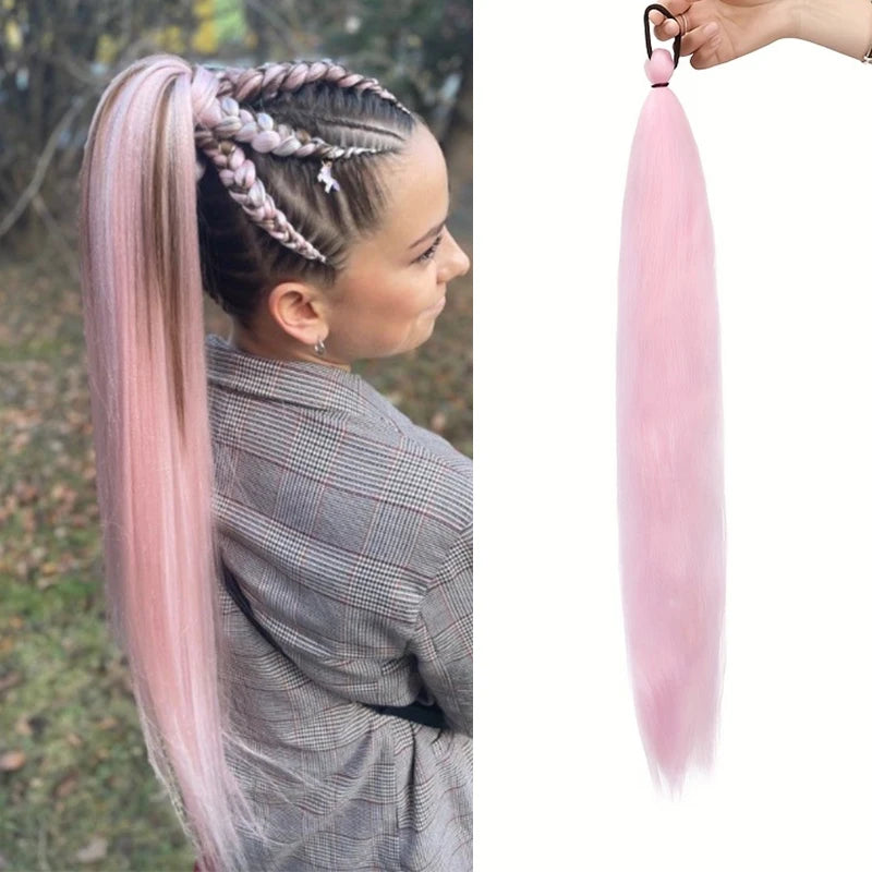Synthetic 26Inch Long Straight Ponytail Elastic Hair Colorful Braiding Extensions Accessories