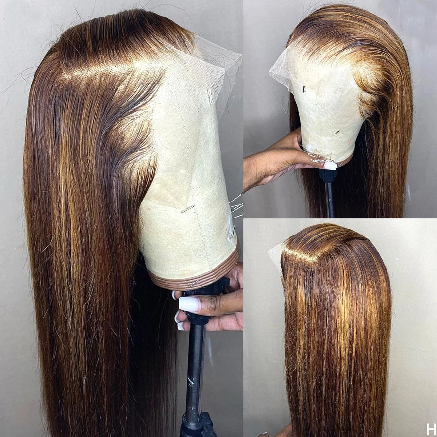 Brazilian Highlight Human Hair Lace Front Wig, Honey Blonde Straight, 13x4 13x6 HD Lace