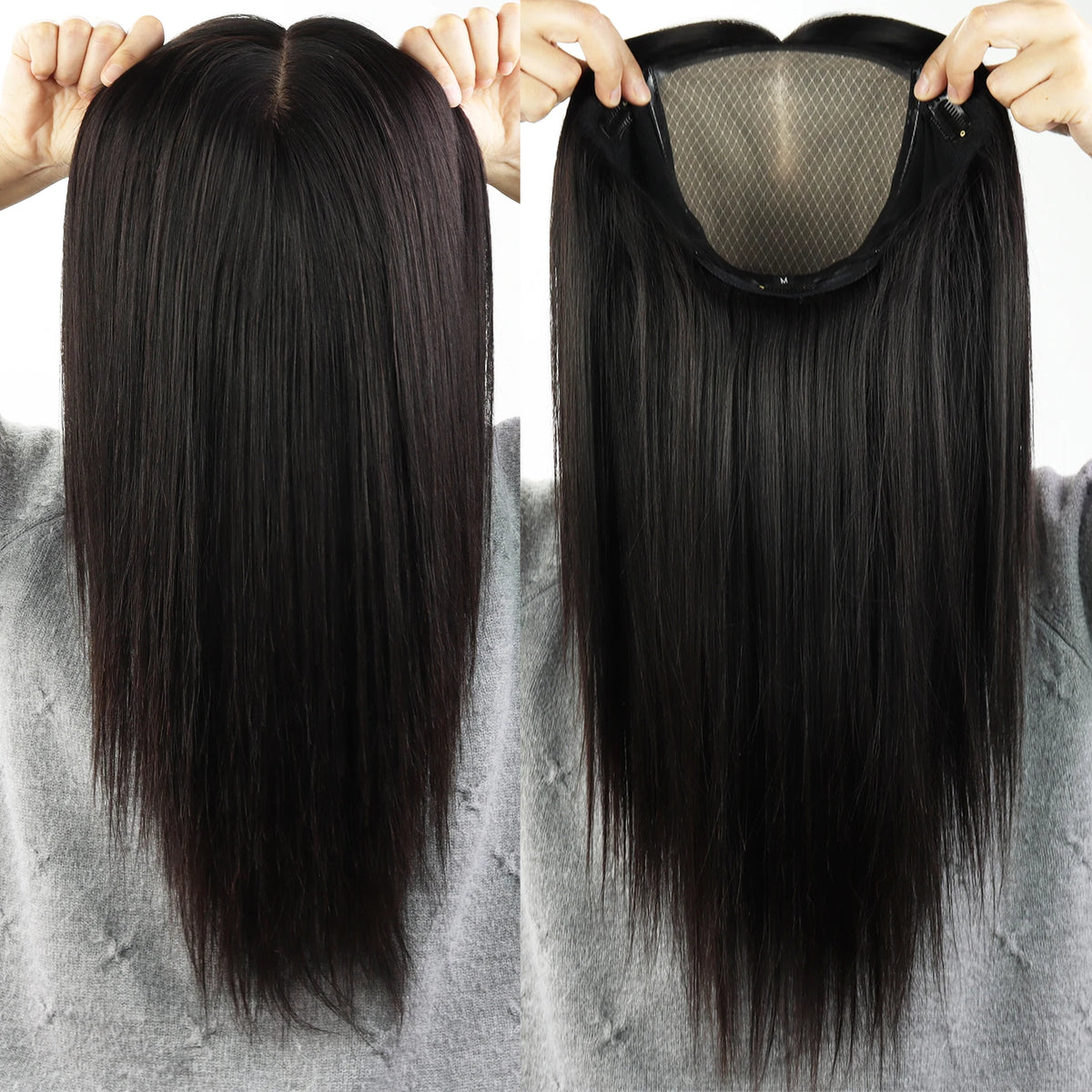 Straight Human Hair Silk Top Wig, 6x6, PU Front, Realistic Scalp