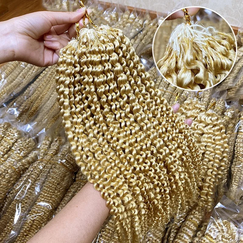 613 Deep Wave Crochet Human Hair Bulk Knotless Pre-Separated Kinky Curly With String Pre-Looped Reusable Hair Extensions 14-24