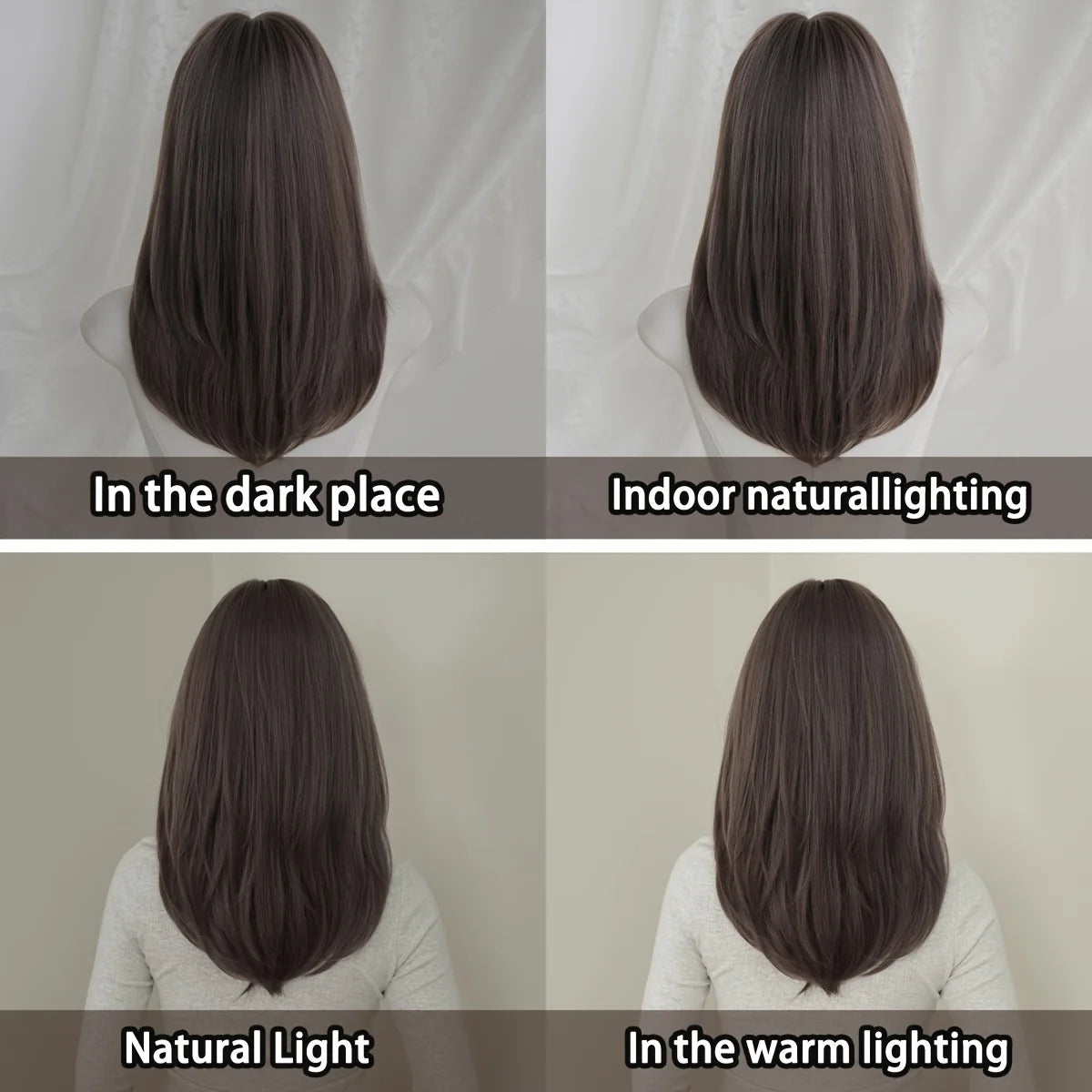 Elegant Wigs Long Straight Gray Purple Curtain Bangs Heat Resistant Synthetic Layered