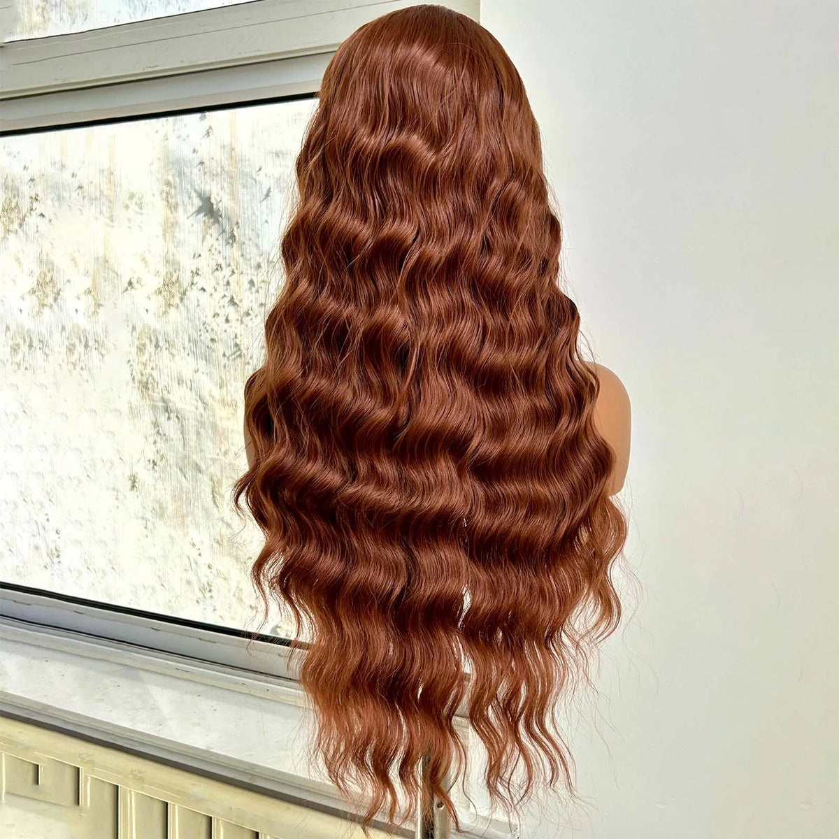Ginger Brown Wig Long Curly Wavy Synthetic Middle Part Loose Deep Wave