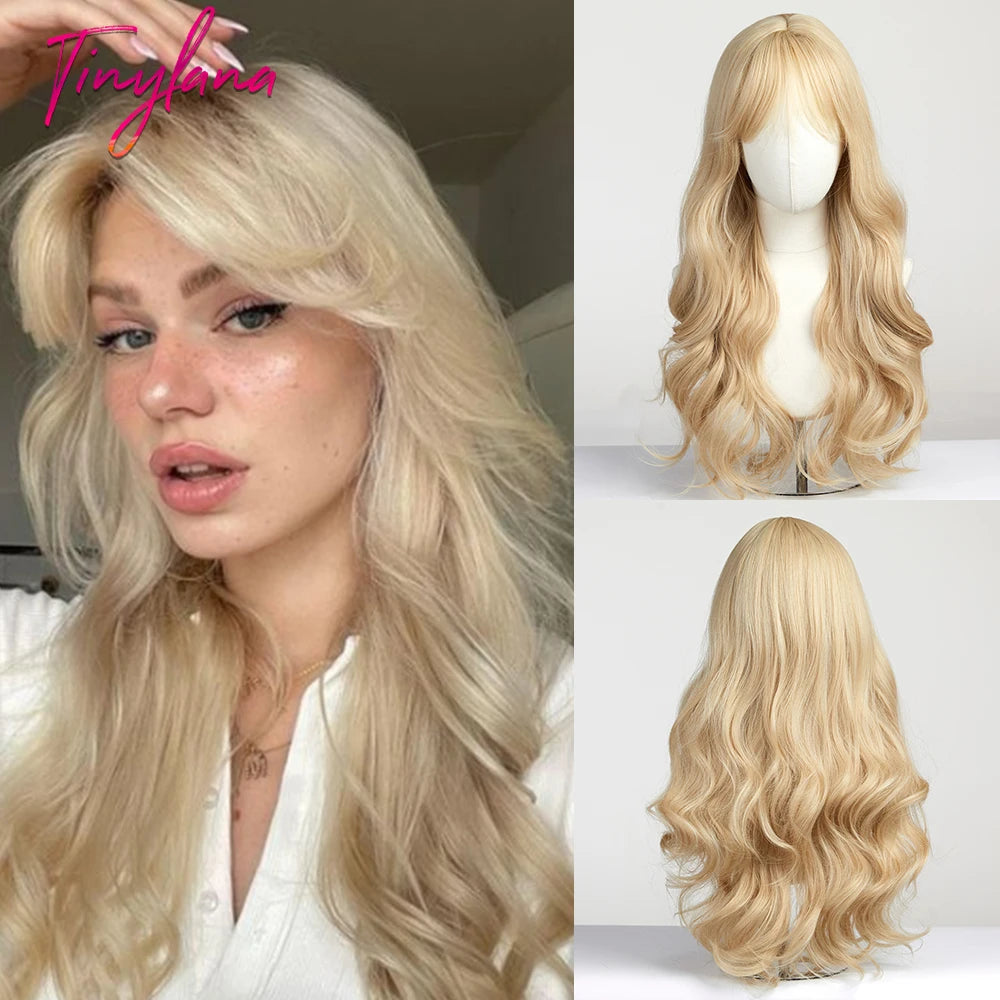 Super Long Black Wavy Synthetic Wigs Bangs Afro Dark Water Wave Halloween