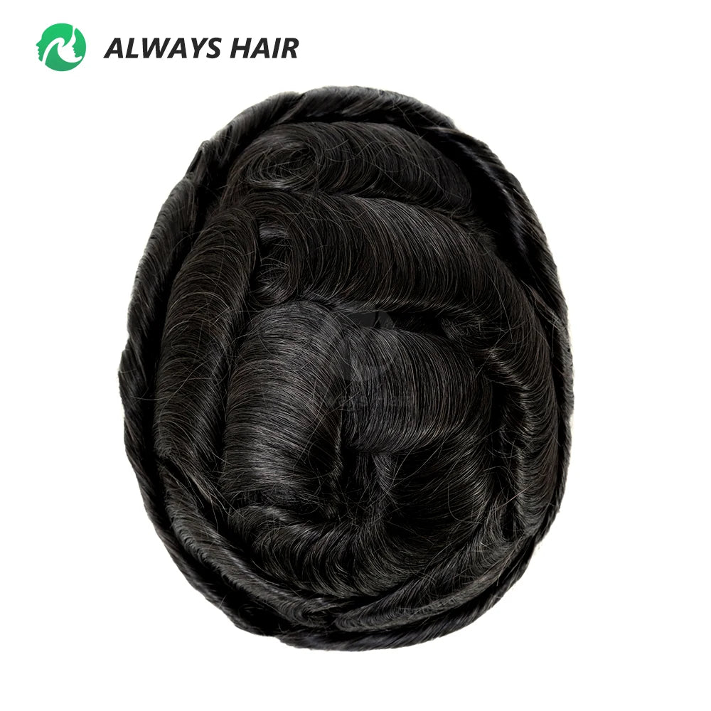 Men's Skin Base Toupee, Capillary Prosthesis, 130% Density, 0.12-0.14mm