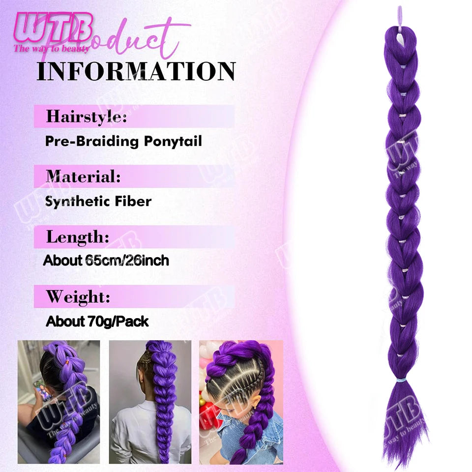 Purple Braids Ponytail Rubber Band Pre Braiding Hair Synthetic Extensions Halloween Costume
