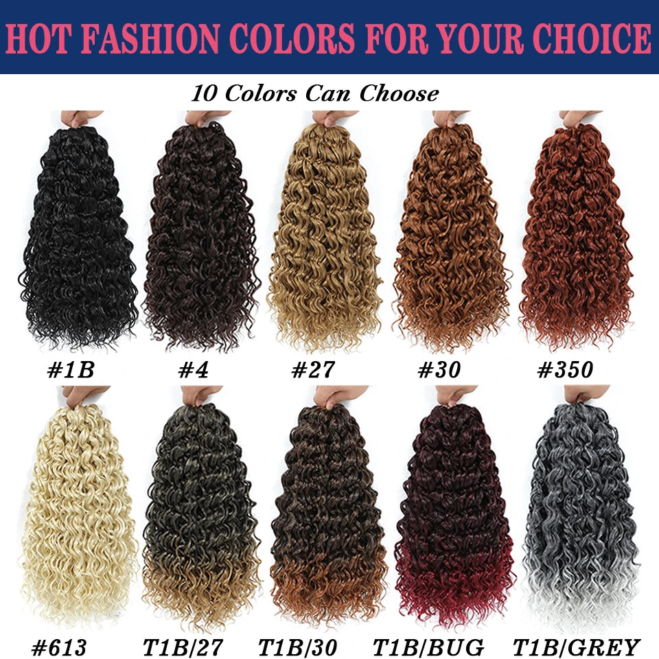 Curl Crochet Hair 14inch 1-8 Packs Ombre Brown Water Wave Curly Braiding