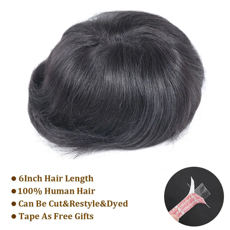0.08-0.10MM Full Skin PU Toupee V Loop Human Hair Men's Wigs Capillary