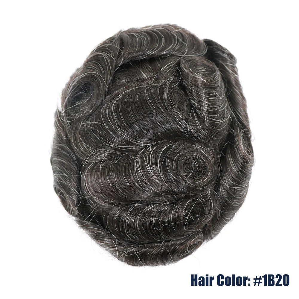 Grey Human Hair Prosthesis Toupee PU Fine Mono Lace Front Wig System