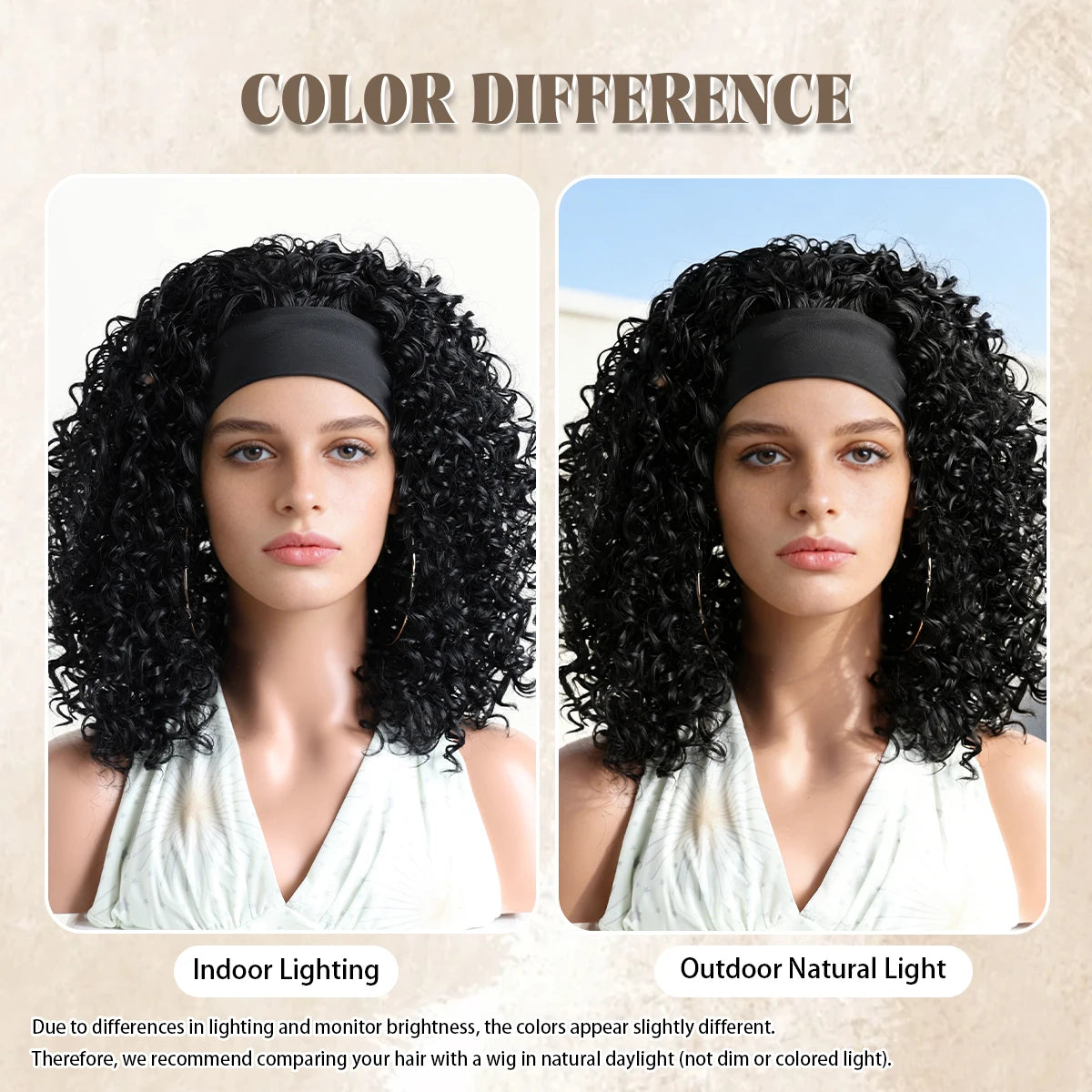 14 Inch Short Straight Headband Synthetic Natural Curly Black Wig, Suitable 's Daily Party Use with Heat-Resistan