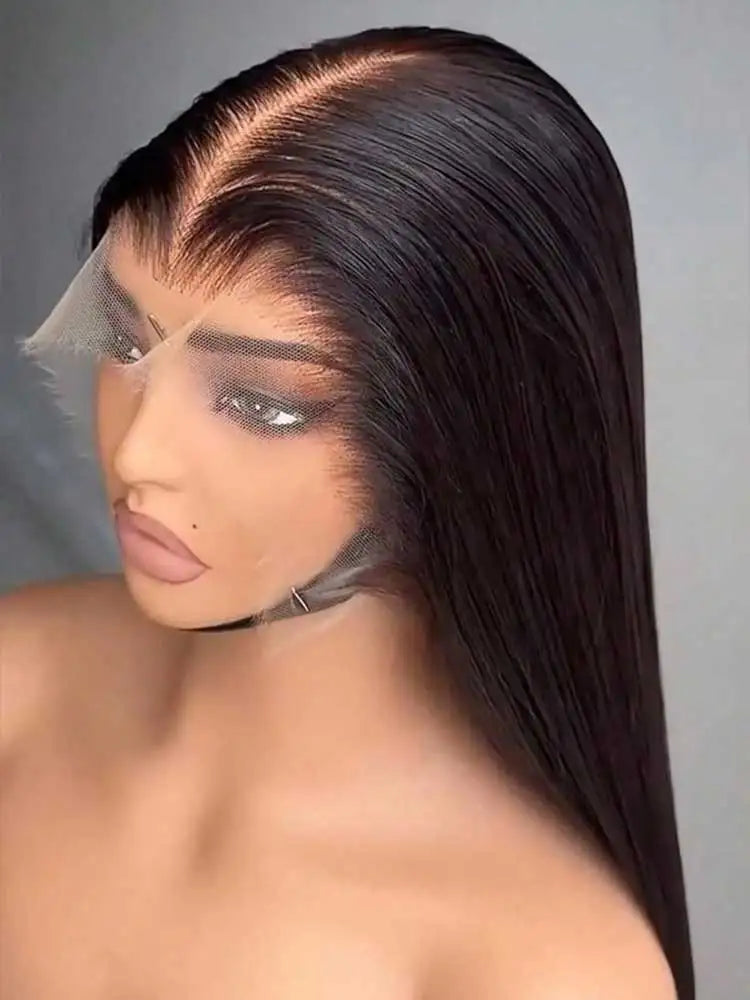 Bone Straight Human Hair Wigs, 13x6 HD Transparent Lace Frontal Glueless Front