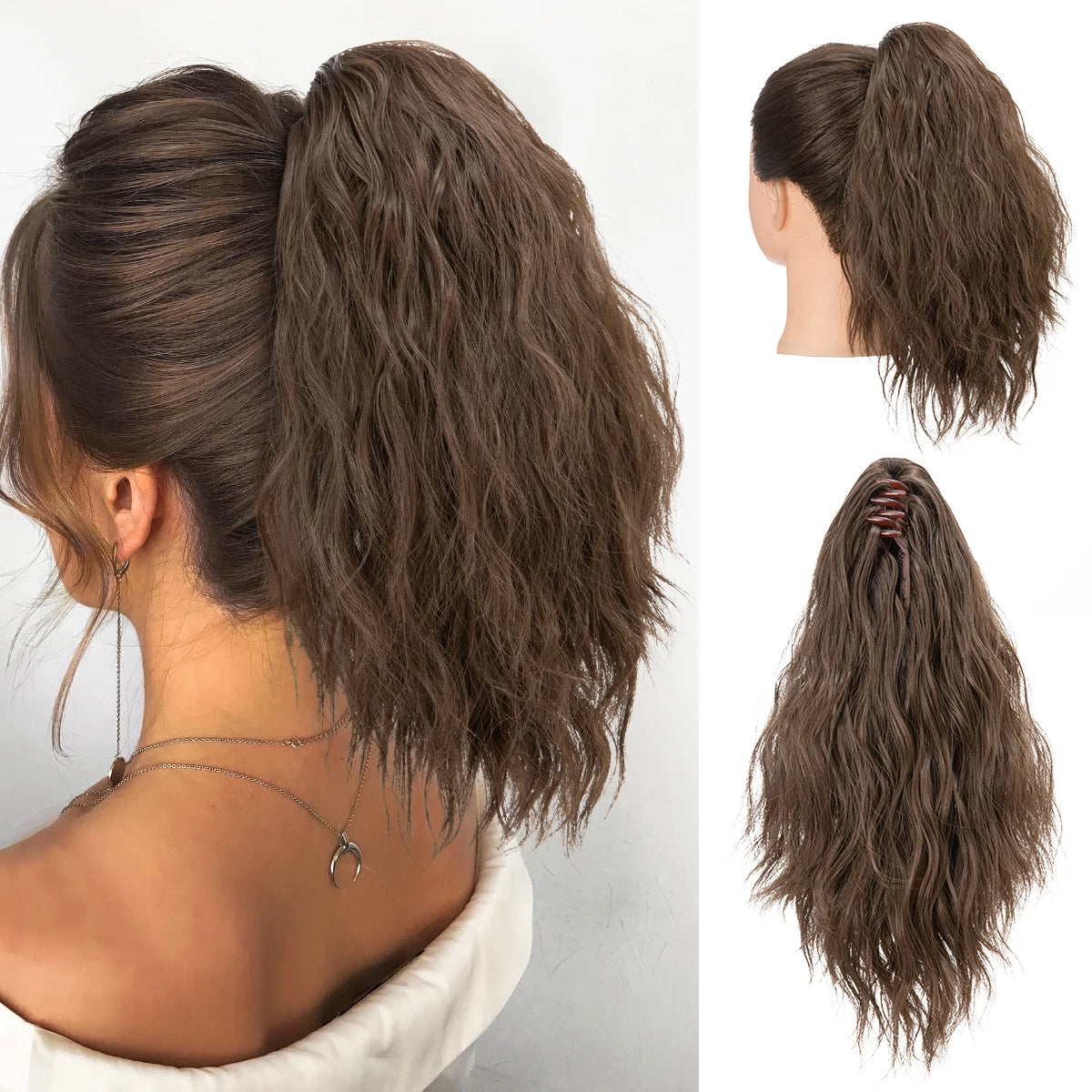 Synthetic Curly Claw Clip in Ponytail Blonde Brown Short Hairpiece 13" Fake