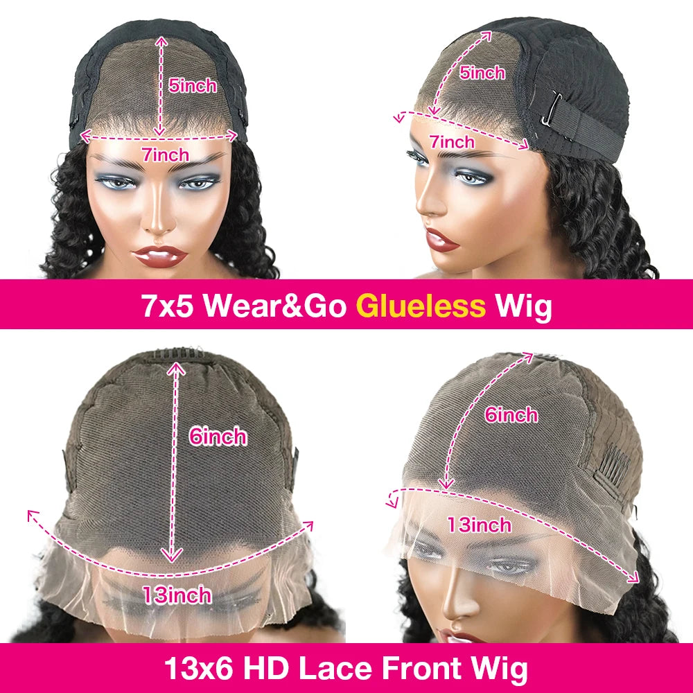 HD Lace 13x6 Frontal Wig Deep Wave Human Hair, 250% Curly Glueless