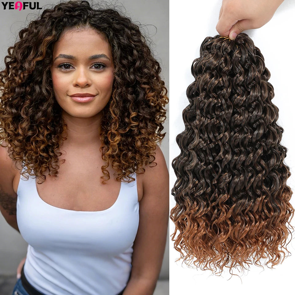 Curl Crochet Hair 14inch 1-8 Packs Ombre Brown Water Wave Curly Braiding