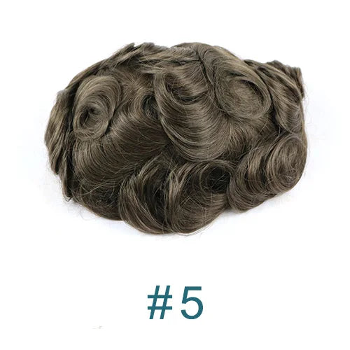 Men's Platinum Blonde 100% Human Hair V-looped PU 120-130% Density Toupee for Men 0.06-0.08mm Skin Base Hair Prosthesis System