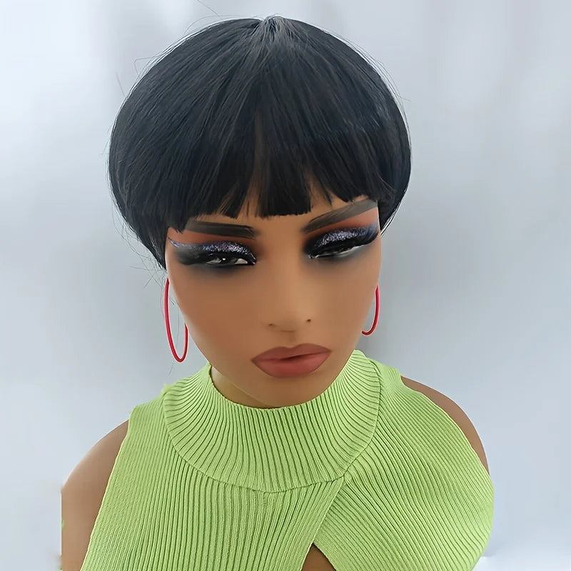 Black Short Shag Layered Wig Bang Synthetic Daily Party Cosplay