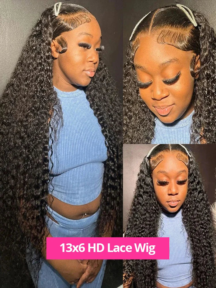 250% Density HD Deep Wave 13x6 Lace Front Human Hair Wig, 30-46 Inch, Wet and Wavy