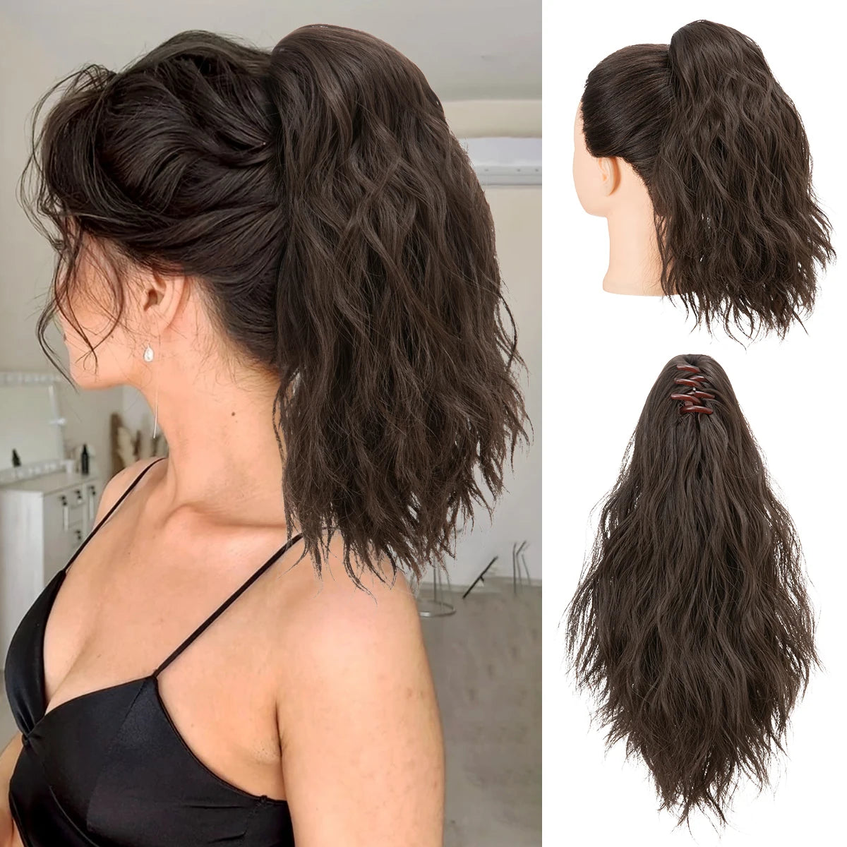 Synthetic Curly Claw Clip in Ponytail Blonde Brown Short Hairpiece 13" Fake