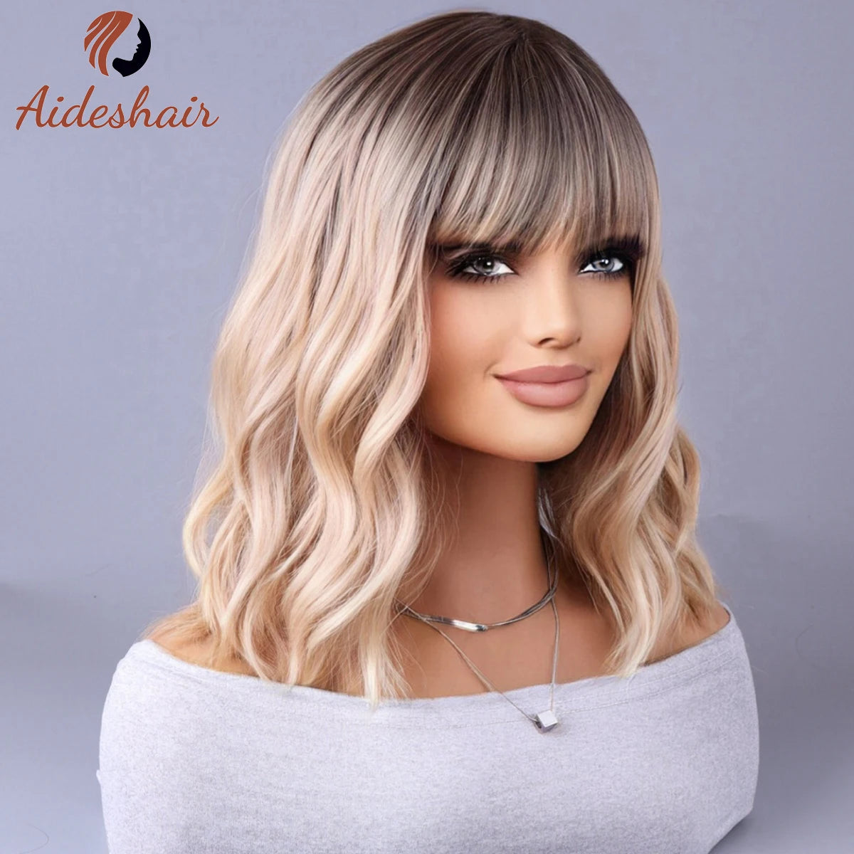 Synthetic Wig with Fringe - Light Grey, European and American Style