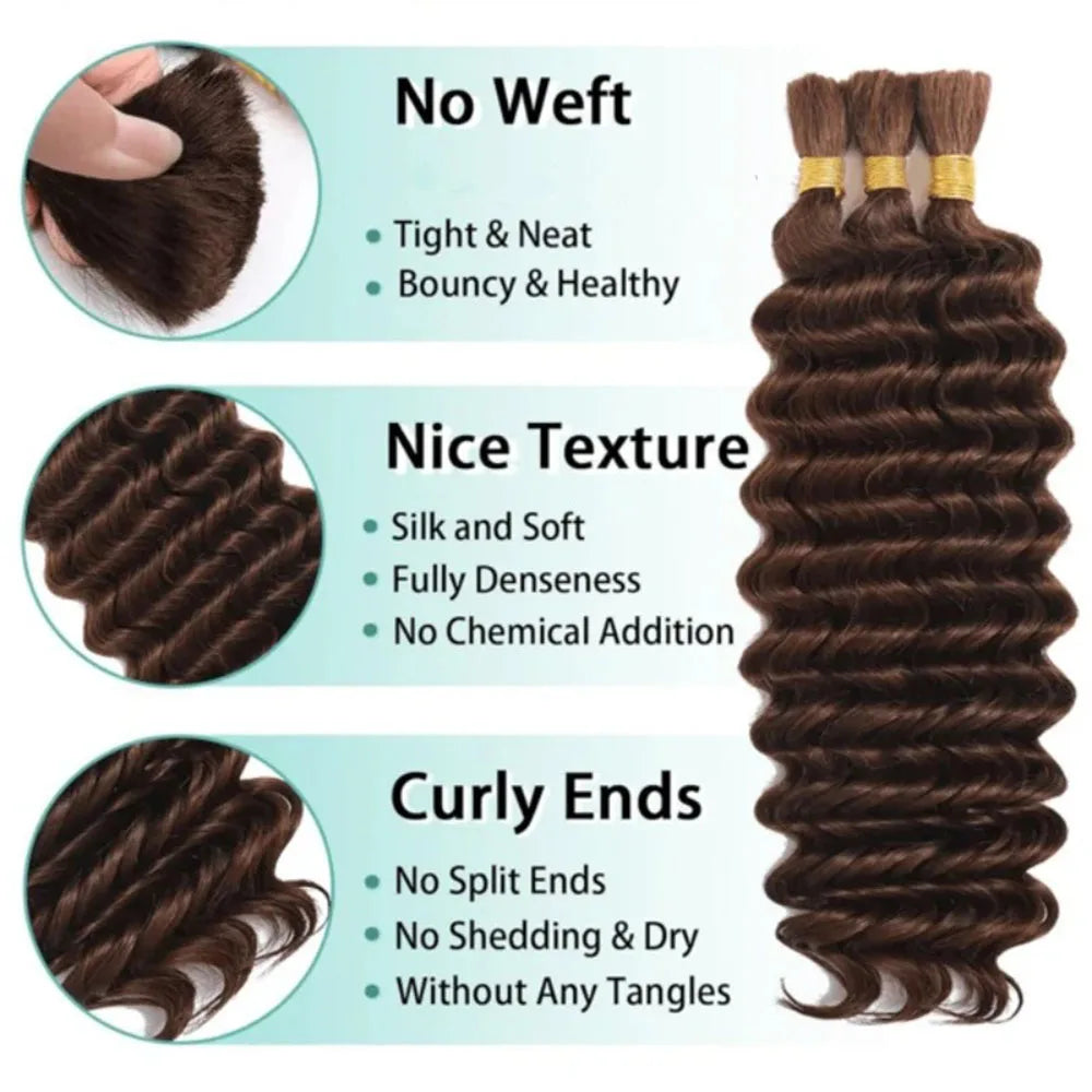 Human Hair Bulk Braiding Bundles Deep Wave Extensions Boho Braids Water Curly