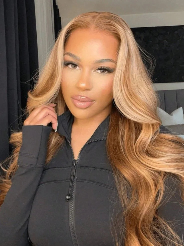 13x6 Highlight Ombre Honey Blonde Body Wave Lace Front Wigs Synthetic HD