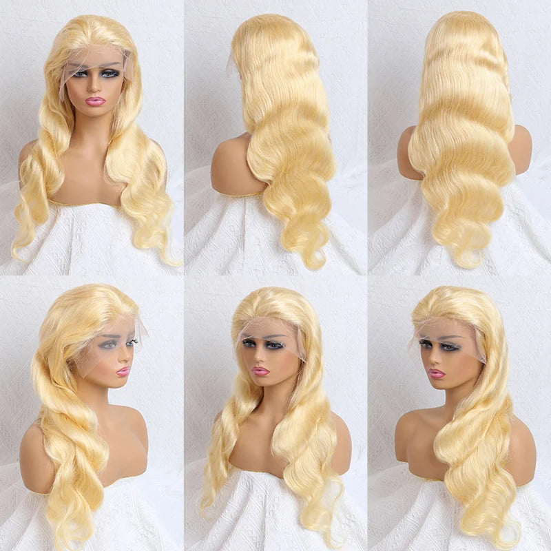 Invisible Drawstring 613 Blonde, 13x4 Body Wave Lace Front Wig Preplucked Brazilian