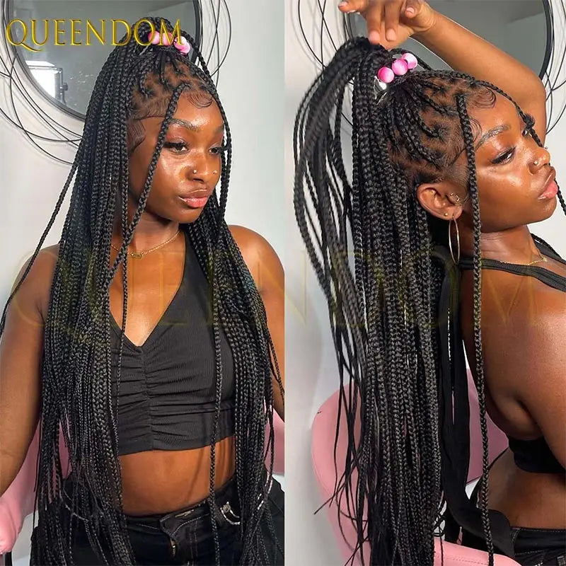 36" Synthetic Full Lace Wig Knotless Box Braid African Braided Frontal Cornrow