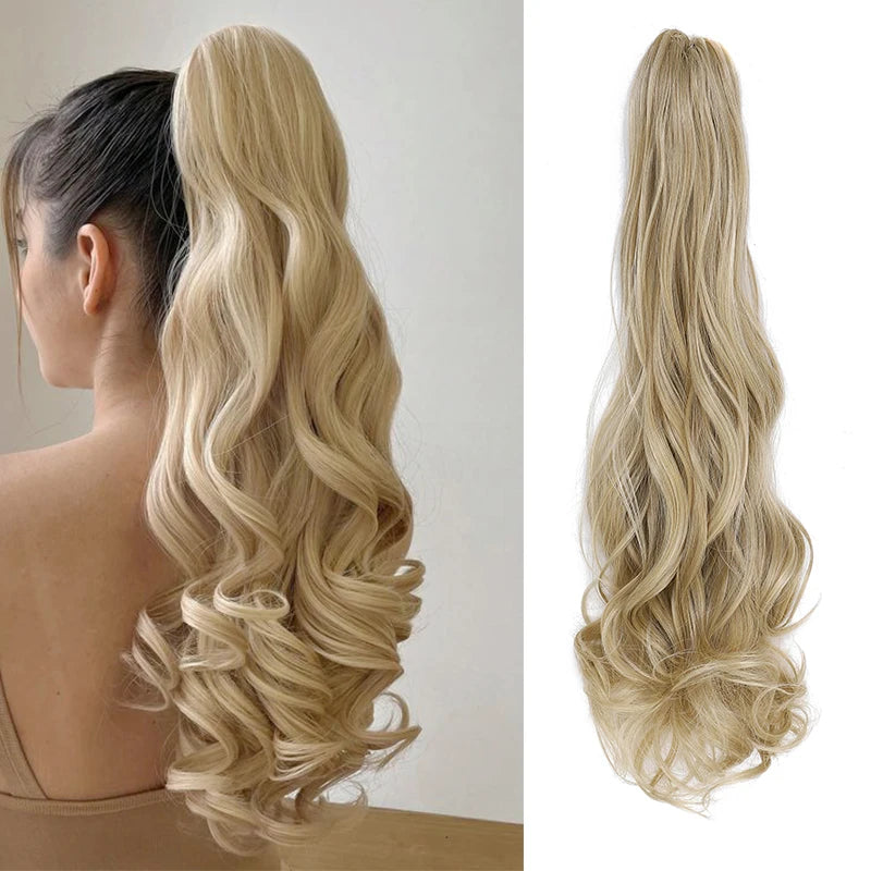 Long Wave Claw Clip Ponytail Extension, Synthetic Heat Resistant False Hair Piece