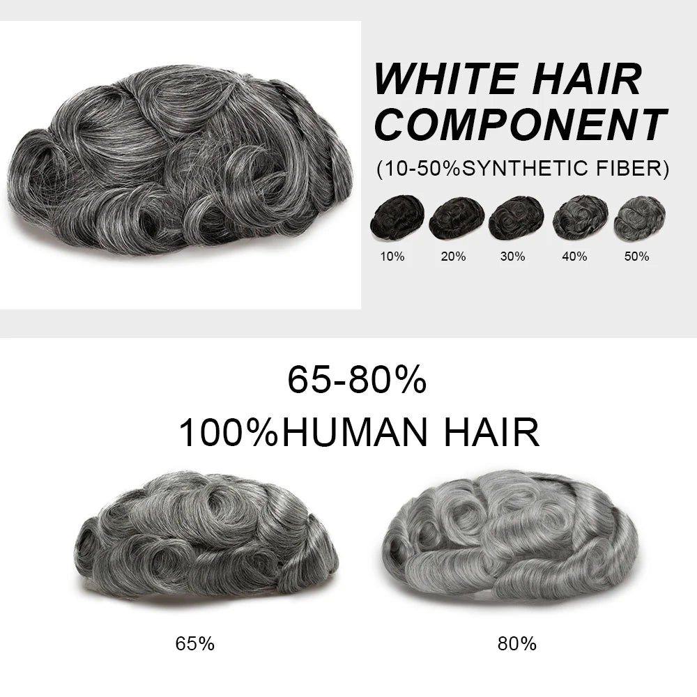 Lace with PU Men Toupee Hair Prosthesis Breathable Natural Human Hair Toupee Wig