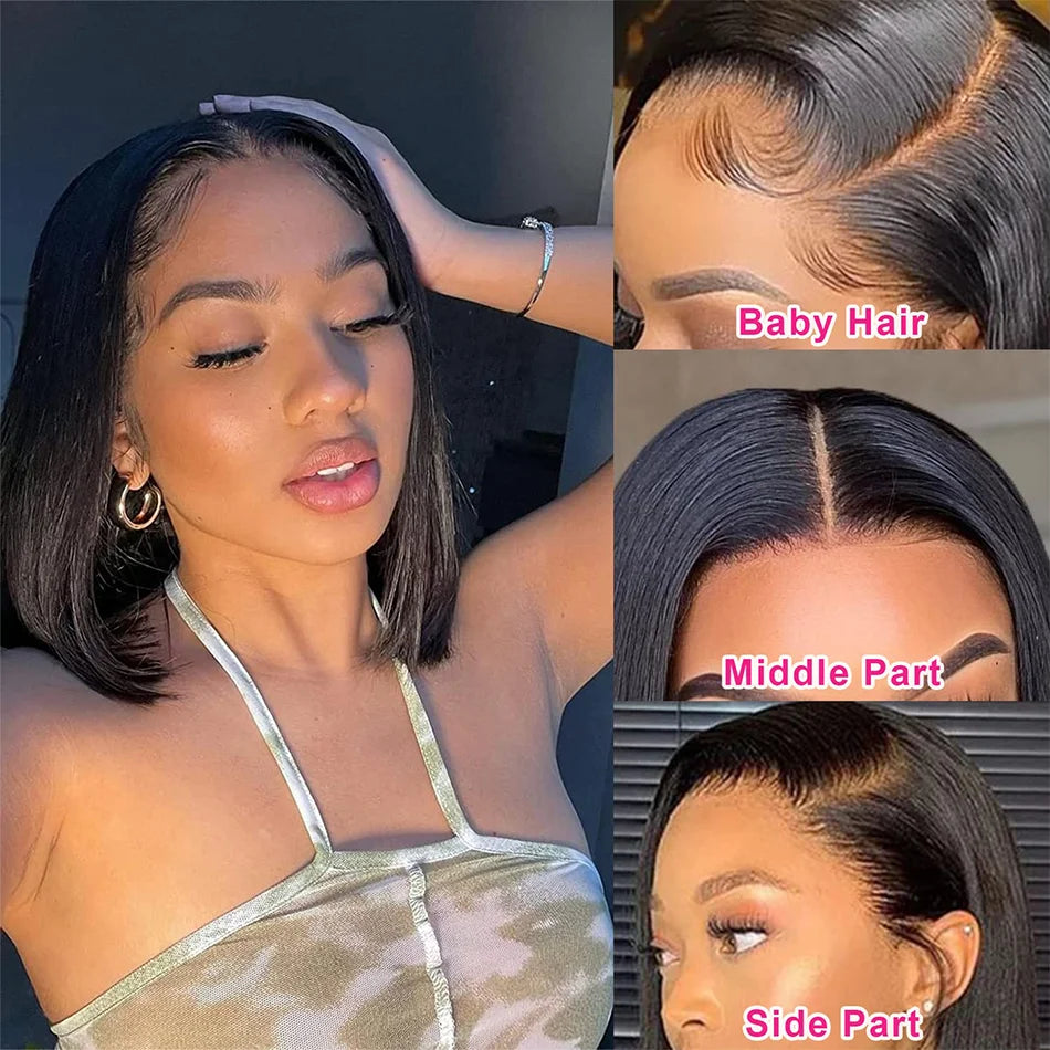 Indian Straight Bob Lace Closure Human Hair Wig, Blunt Cut