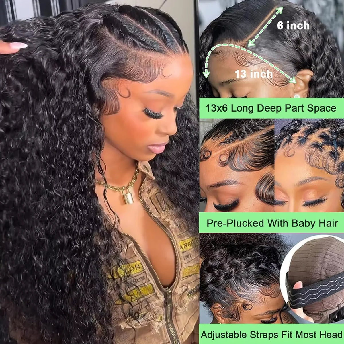 Deep Wave Frontal Wig Human Hair, 13x4 Curly Lace Front Transparent HD